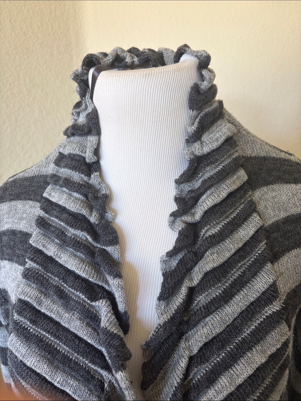 Line Women's Gray Striped Ruffle Open-Front Cardigan - Picture 3 of 4